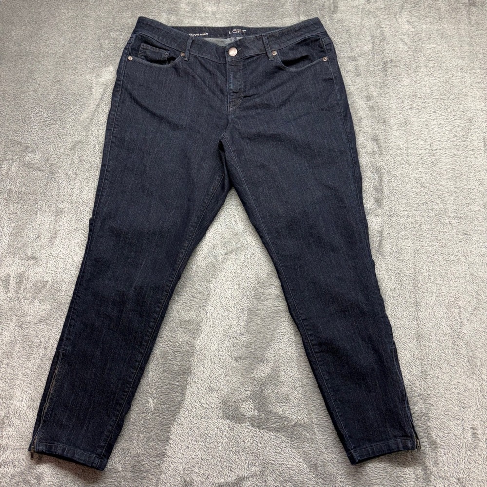 LOFT‎ Skinny Ankle Jeans Women 34 Dark Blue Excellent Zipper Hem Denim Pants